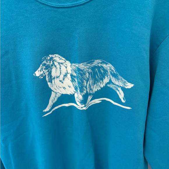 Vintage Jerzees Collie Dog Graphic Sweatshirt Teal Blue 90s Pullover Size M - Picture 2 of 4